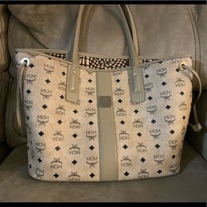 Authentic MCM Visetos Medium Liz Reversible Shopper Tote - Light Beige